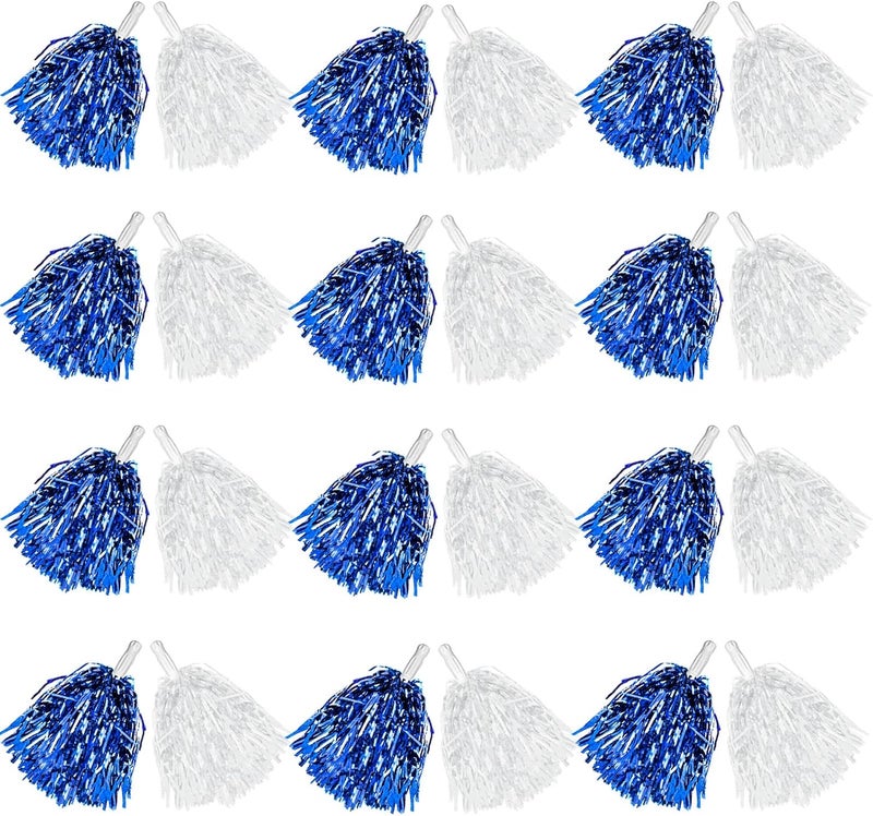 DILIBRA 24 Pcs Metallic Cheerleading Pom Poms for Kids, Cheerleaders Cheer Pom Poms with Baton Handle, Cheering Squad Hand Flower for Adults Team Spirit Sports Game Dancing Party - Image 1
